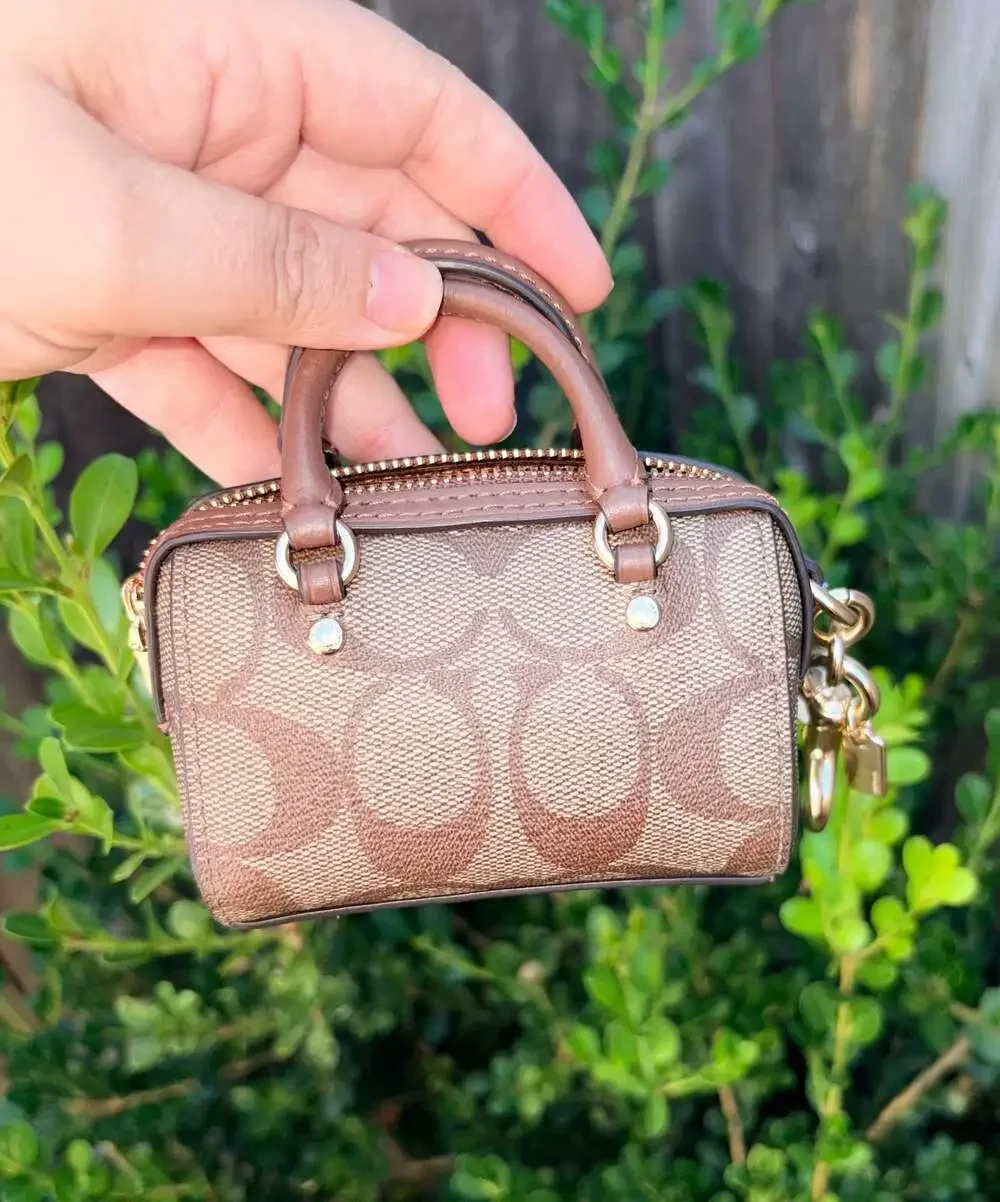 NWT Coach Mini Rowan Satchel Bag Charm In Signature Canvas Brown